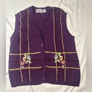 The Villager Vtg Ramie Cotton Blend Floral Embroidered Sweater Vest Women's L
